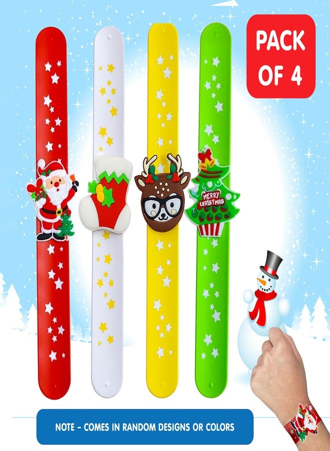 Kidology Christmas Slap Bands for Kids - Festive Silicone Wristbands with Santa, Reindeer & Christmas Tree Designs | Fun Party Favors & Return Gifts - Random Color (4) - Image 2